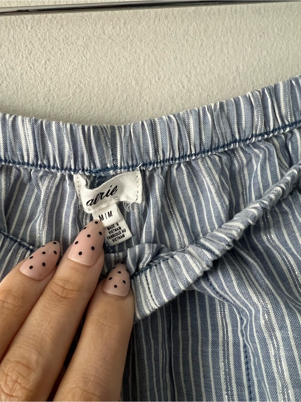 Aerie Off-Duty Poplin Tie Front Pajama Set Blue Stripe L Top M Bottom - Picture 7 of 9